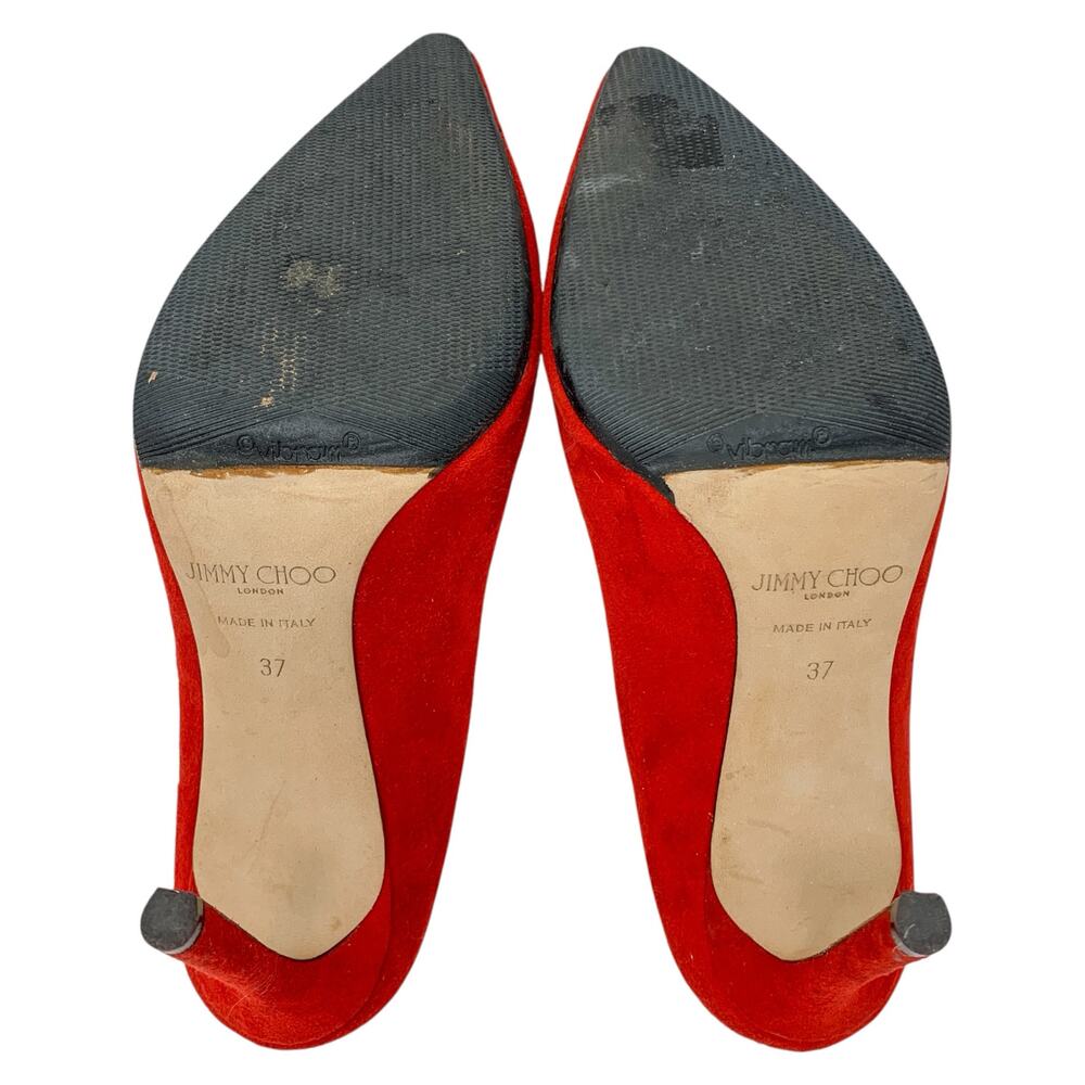 Jimmy Choo Romy 100 Red Suede Pointed Toe Pumps EU 37 Stiletto Heels - Picture 11 of 11